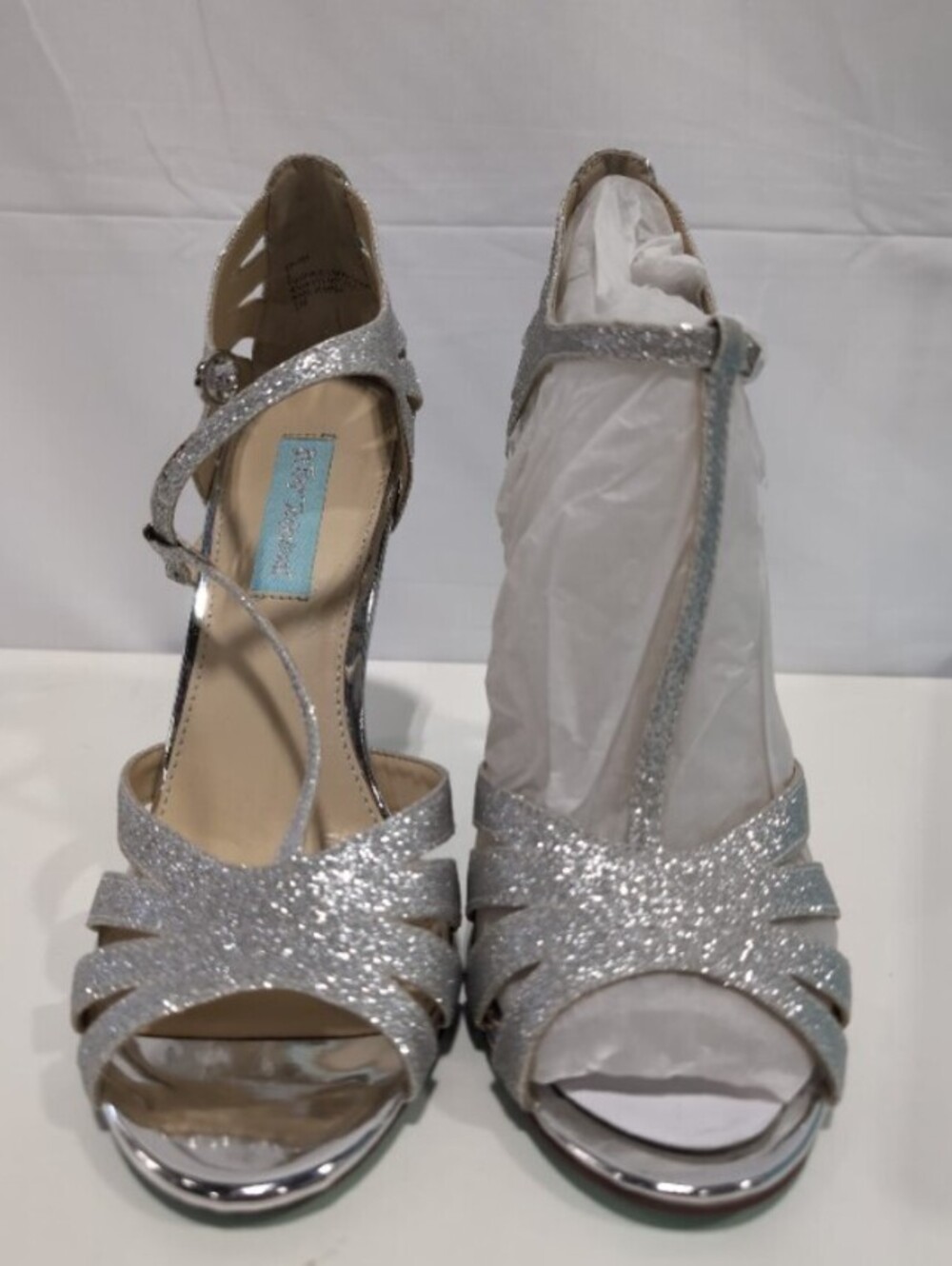 NWT Betsey Johnson Silver Glitter High Heel Sandals Women's Size 9